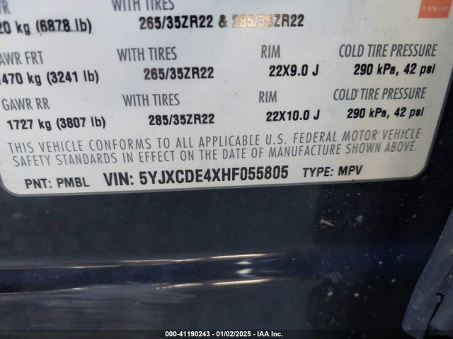 2017 TESLA MODEL X 5YJXCDE4XHF055805 Photo 8