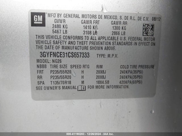 2012 CADILLAC SRX 3GYFNCE31CS657333 Photo 8
