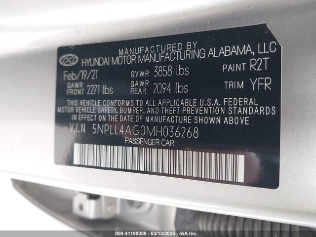 5NPLL4AG0MH036268 Hyundai ELANTRA SE