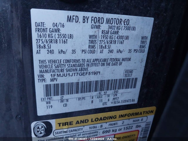 1FMJU1JT7GEF51901 Ford Expedition Xlt