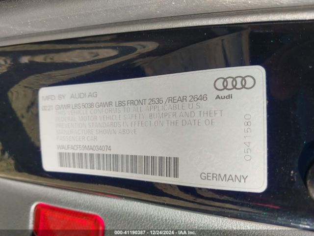 WAUFACF59MA034074 Audi A5 Sportback Premium Plus 45 Tfsi Quattro S Tronic