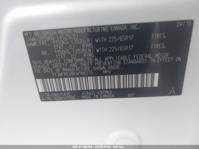 Toyota Rav4 Xle 2015 2T3WFREV8FW186215 Image 9