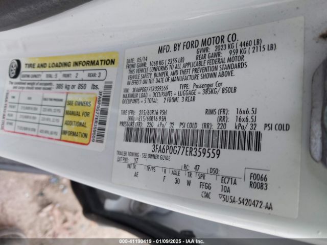 3FA6P0G77ER359559 Ford FUSION S