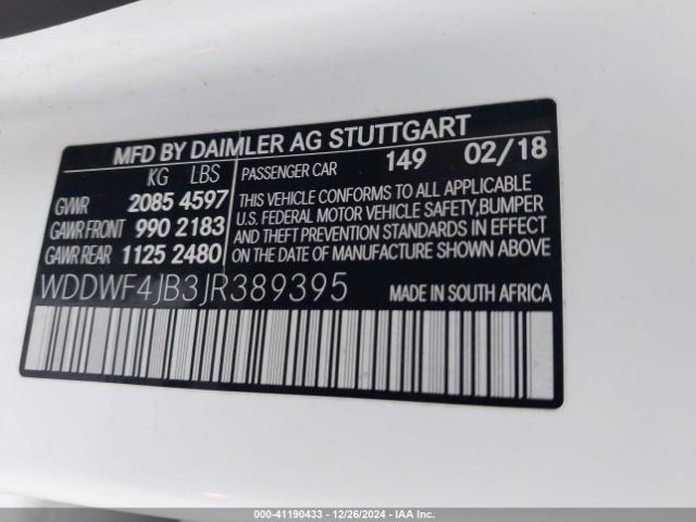 WDDWF4JB3JR389395 Mercedes-Benz C 300