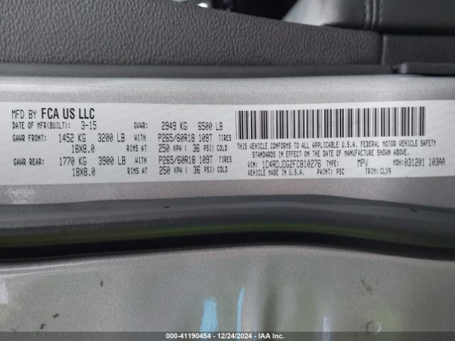 1C4RDJDG2FC810276 Dodge DURANGO LIMITED