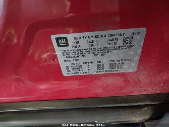 KL4CJESB4KB717167 Buick Encore Awd Preferred