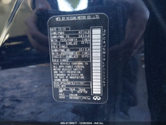 3PCAJ5M19LF111797 Infiniti Qx50 Sensory