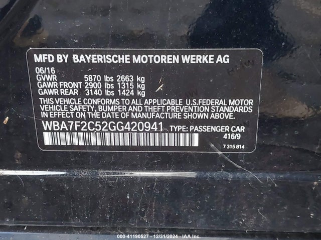 WBA7F2C52GG420941 BMW 750i Xdrive