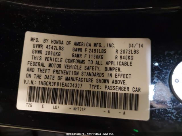 1HGCR3F81EA034307 Honda Accord Ex-l V-6