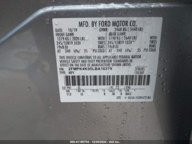 2FMPK4K95LBA16379 Ford Edge Titanium