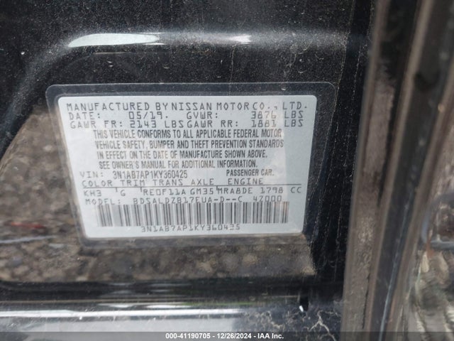 Nissan SENTRA SV 2019 3N1AB7AP1KY360425 Image 9