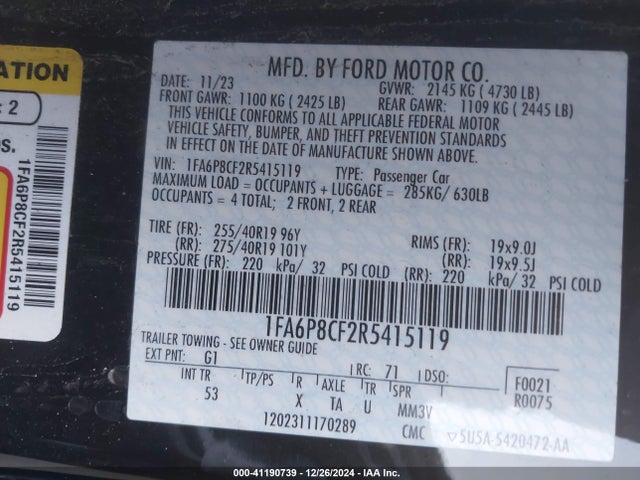 Ford Mustang Gt Premium Fastback 2024 1FA6P8CF2R5415119 Image 9
