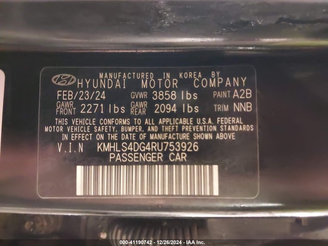 KMHLS4DG4RU753926 Hyundai ELANTRA SEL