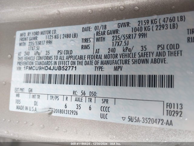Ford ESCAPE SEL 2018 1FMCU9HD4JUB52771 Image 9