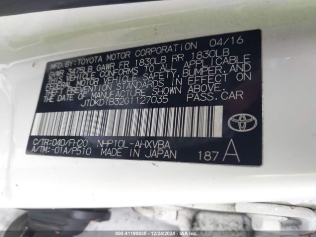 JTDKDTB32G1127035 Toyota Prius C One