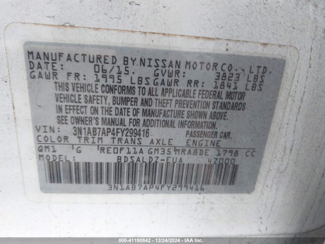 Nissan SENTRA SV 2015 3N1AB7AP4FY299416 Image 9