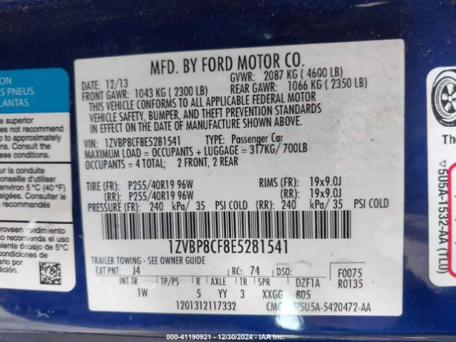 1ZVBP8CF8E5281541 Ford MUSTANG GT
