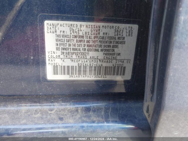 3N1AB7APXGY306211 Nissan SENTRA S