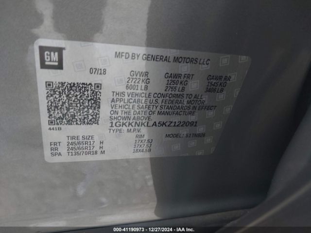 1GKKNKLA5KZ122091 GMC Acadia Sle-1