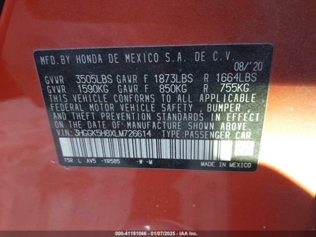 3HGGK5H8XLM726614 Honda FIT EX