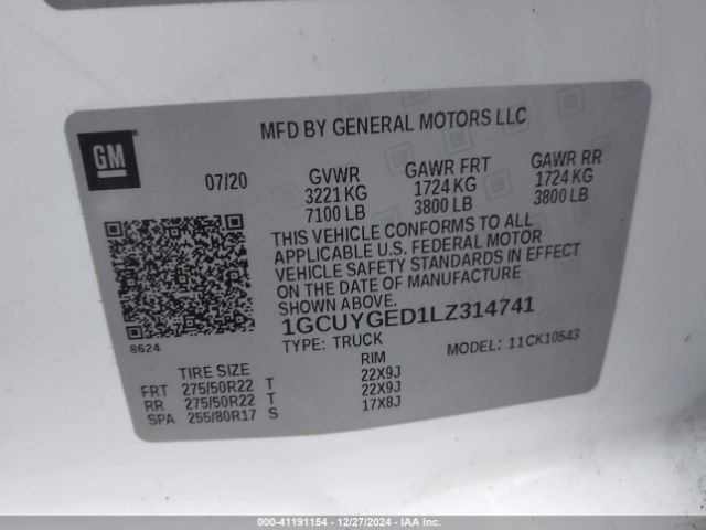 1GCUYGED1LZ314741 Chevrolet Silverado 1500 4wd  Short Bed Ltz
