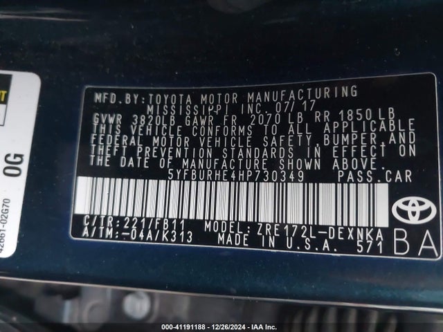 Toyota COROLLA LE 2017 5YFBURHE4HP730349 Image 9