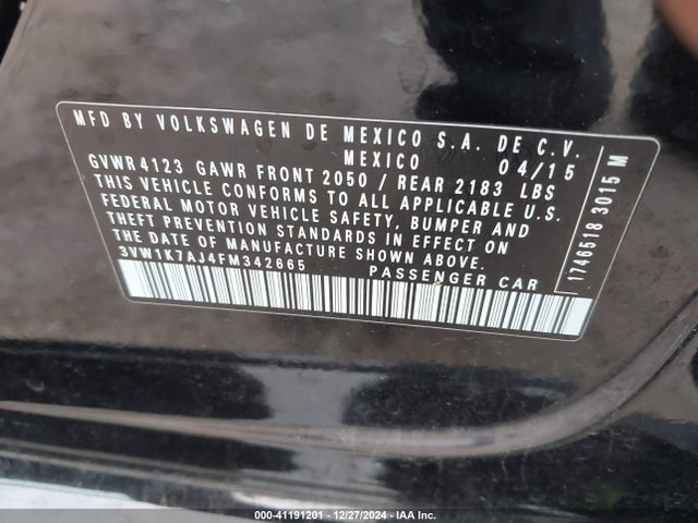 Volkswagen Jetta 2.0l S 2015 3VW1K7AJ4FM342665 Image 9