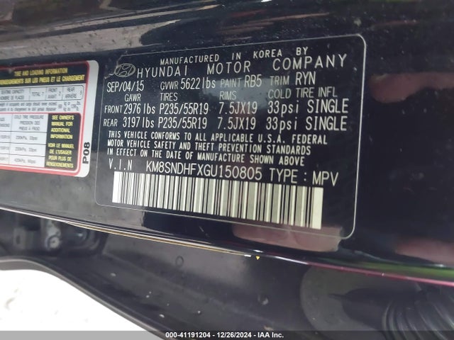 Hyundai Santa Fe Se 2016 KM8SNDHFXGU150805 Image 9
