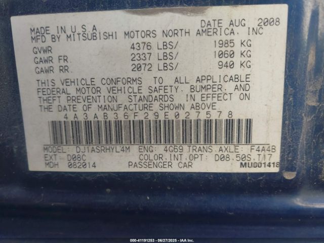 2007 MITSUBISHI GALANT 4A3AB36F97E040552 Photo 8