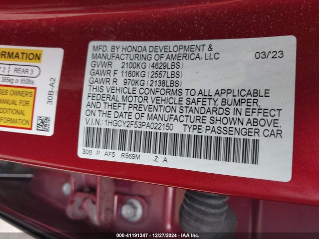 1HGCY2F53PA022150 Honda lfc5