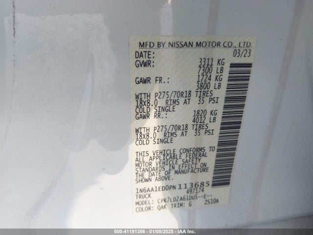 Nissan Titan Pro-4x 4x4 2023 1N6AA1ED0PN113685 Image 9