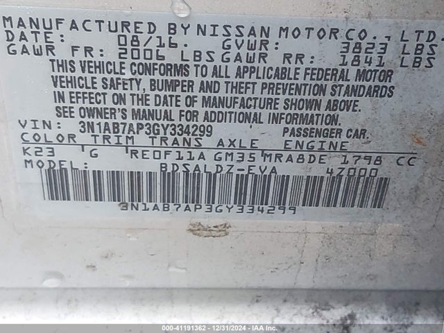 Nissan SENTRA SV 2016 3N1AB7AP3GY334299 Image 9