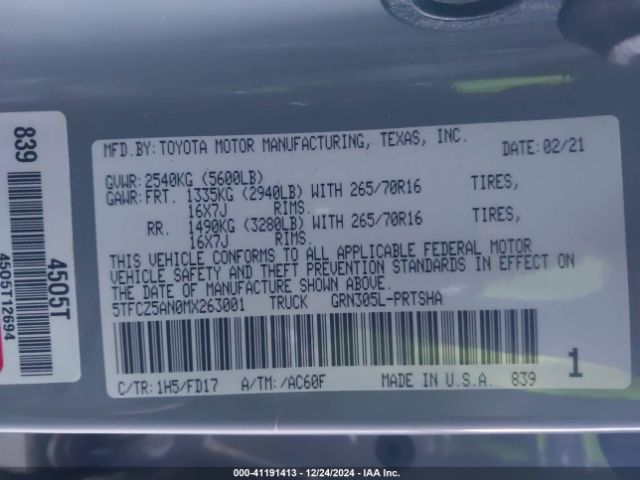 5TFCZ5AN0MX263001 Toyota Tacoma Trd Off-road