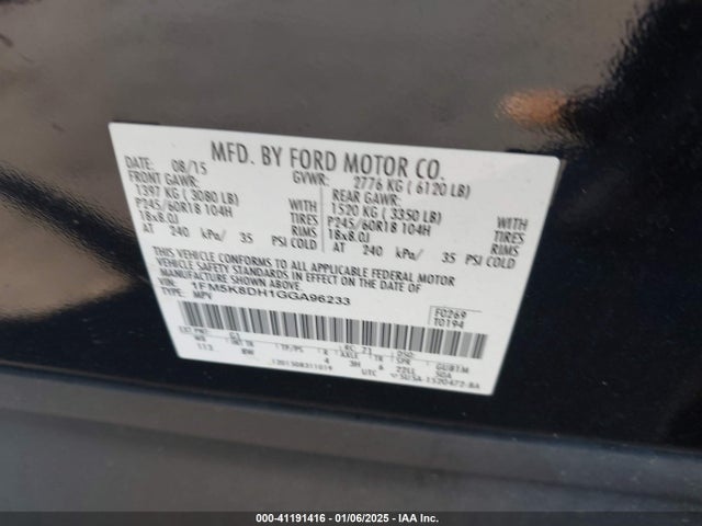 1FM5K8DH1GGA96233 Ford EXPLORER XLT