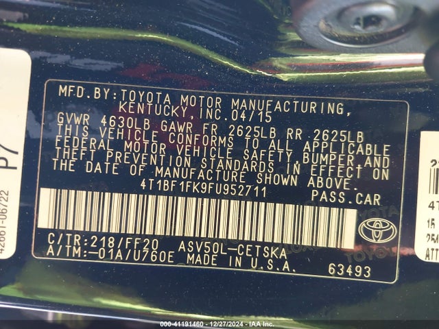 Toyota CAMRY SE 2015 4T1BF1FK9FU952711 Image 9