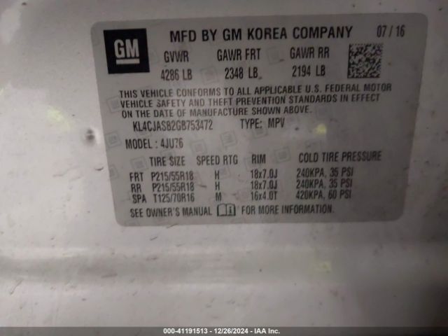 KL4CJASB2GB753472 Buick Encore