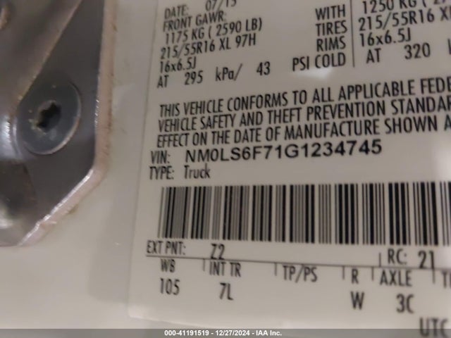 NM0LS6F71G1234745 Ford Transit Connect Xlt