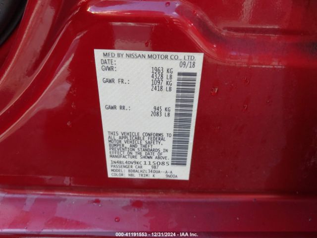 1N4BL4DV9KC115085 Nissan Altima 2.5 Sv