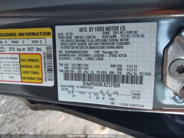 3FA6P0HD8LR257009 Ford FUSION SE