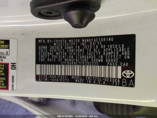 5YFBURHE1FP292225 Toyota Corolla S Plus