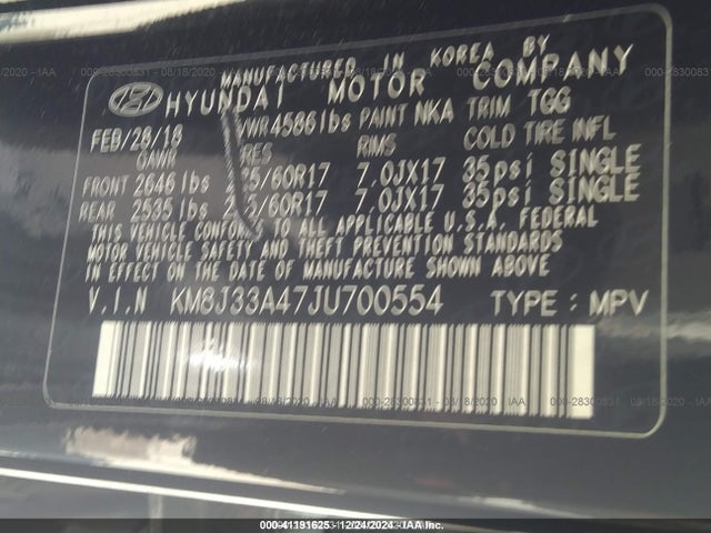 KM8J33A47JU700554 Hyundai TUCSON SEL