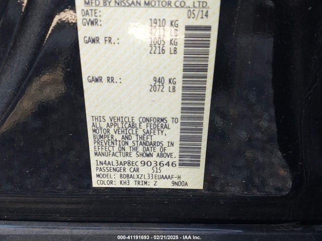 Nissan Altima 2.5 Sl 2014 1N4AL3AP8EC903646 Image 12