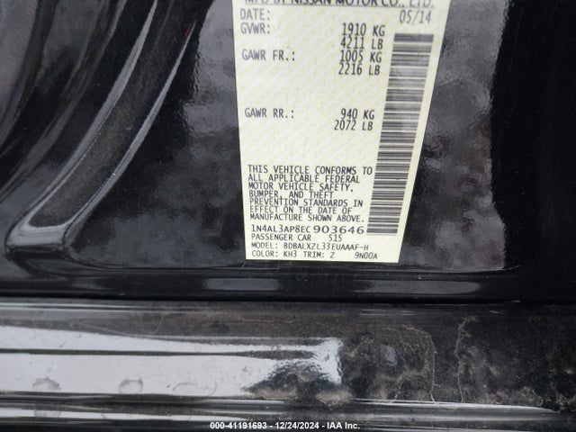 Nissan Altima 2.5 Sl 2014 1N4AL3AP8EC903646 Image 9