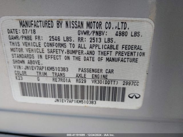 JN1EV7AP1KM510383 Infiniti Q50 3.0t Luxe