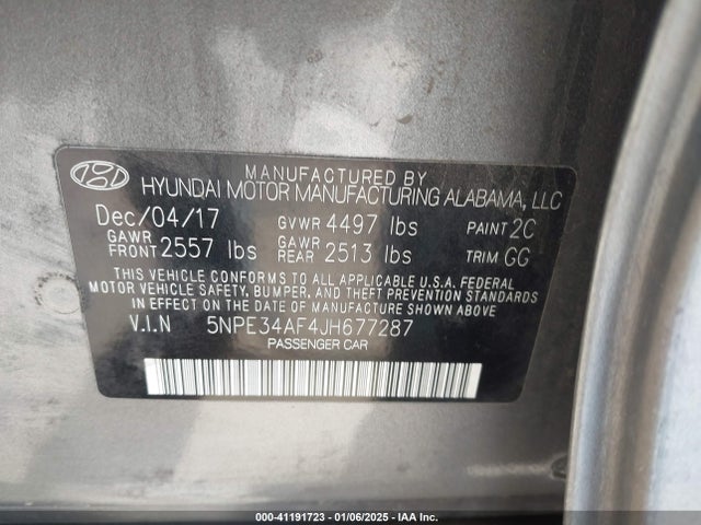 5NPE34AF4JH677287 Hyundai SONATA SEL