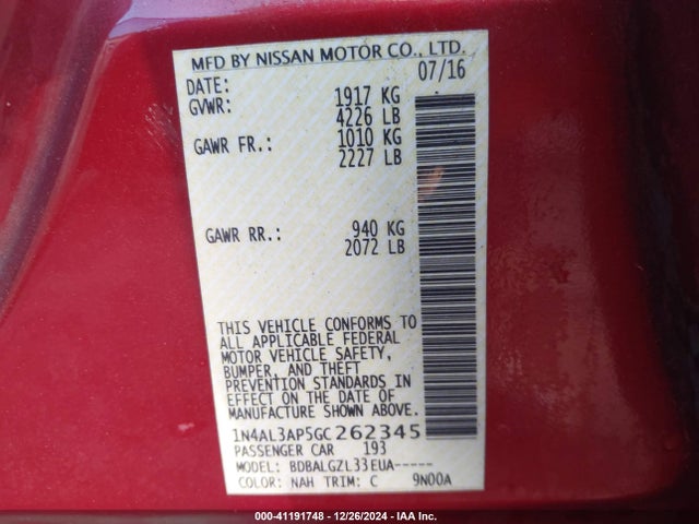 Nissan Altima 2.5 S 2016 1N4AL3AP5GC262345 Image 9