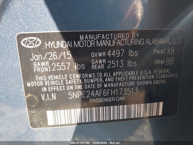 5NPE24AF6FH173513 Hyundai SONATA SE