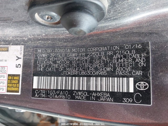 Toyota Prius Two 2016 JTDKBRFU8G3004985 Image 9