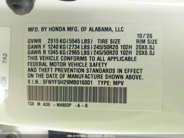 Honda Pilot 2wd Special Edition 2021 5FNYF5H29MB016001 Image 9