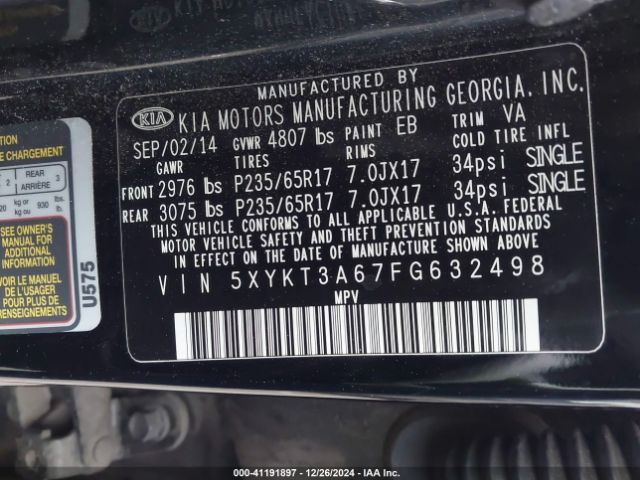 5XYKT3A67FG632498 KIA SORENTO LX